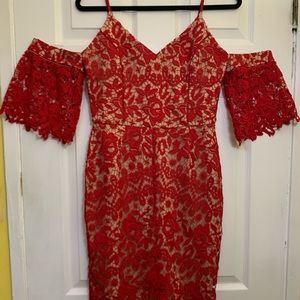 Used Adelyn Rae Red off the Shoulder Lace Dress